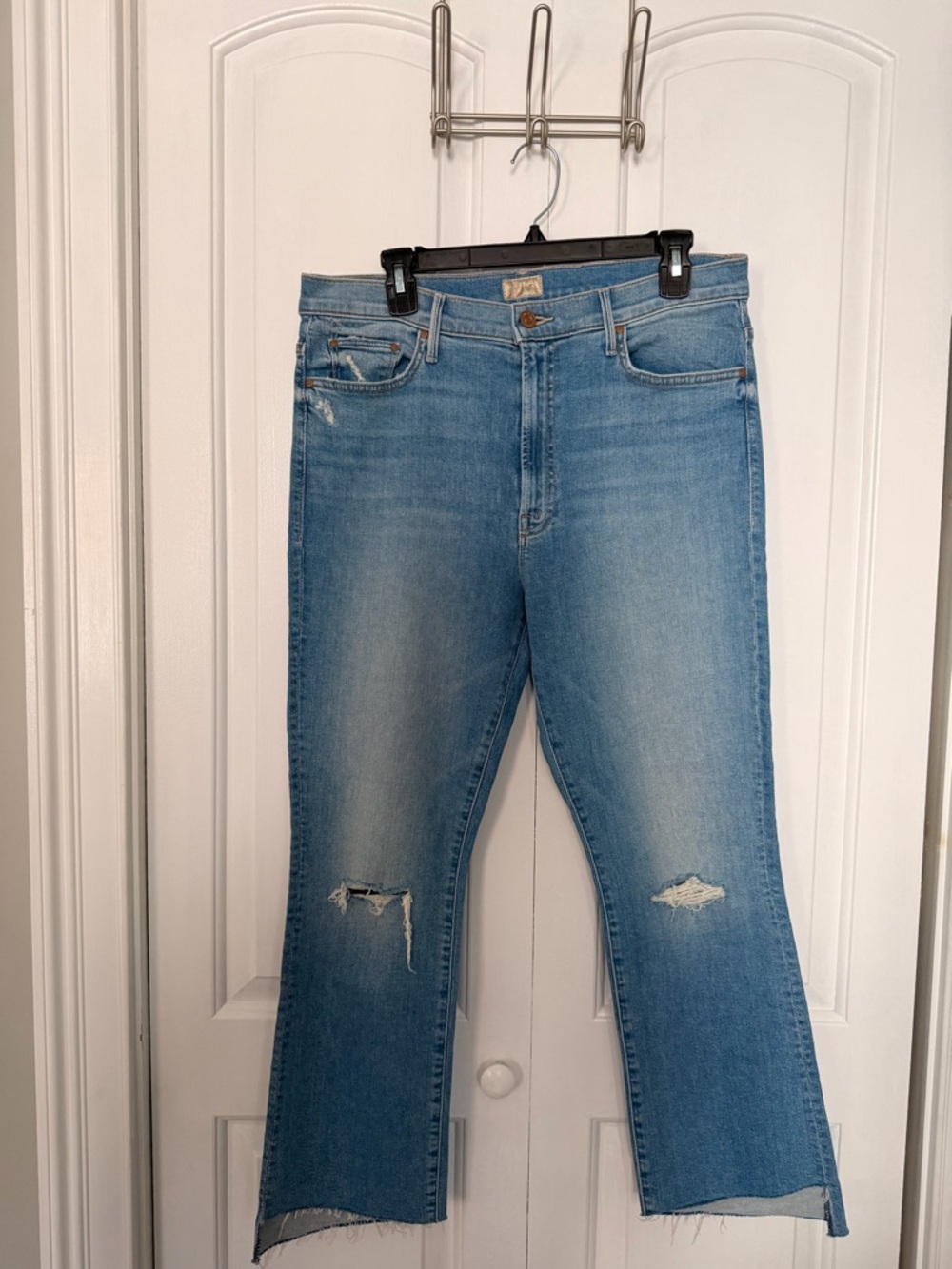 MOTHER Light Blue Distressed Flare Jeans